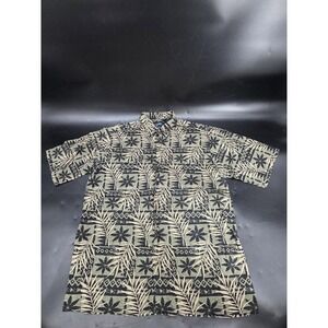 Puritan Shirt Mens M  Green Hawaiian Aloha Tropical Leaf Rayon Short Sleeve
